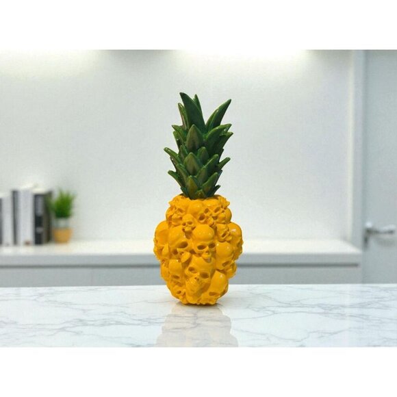 New Yellow Fruit Pineapple W/ Skulls Stacked Halloween Tropical Holiday Decor - Picture 1 of 1